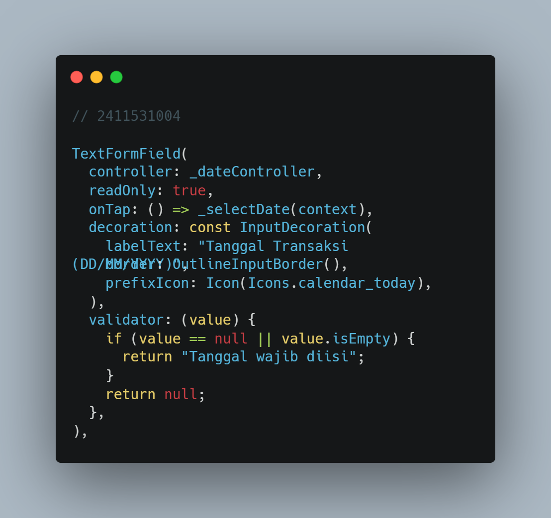 Kode TextFormField tanggal